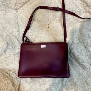 Burgundy leather trifold detachable crossbody trio bag